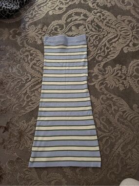 Zara Ribbed Midi Skirt in Pastel Blue and Olive